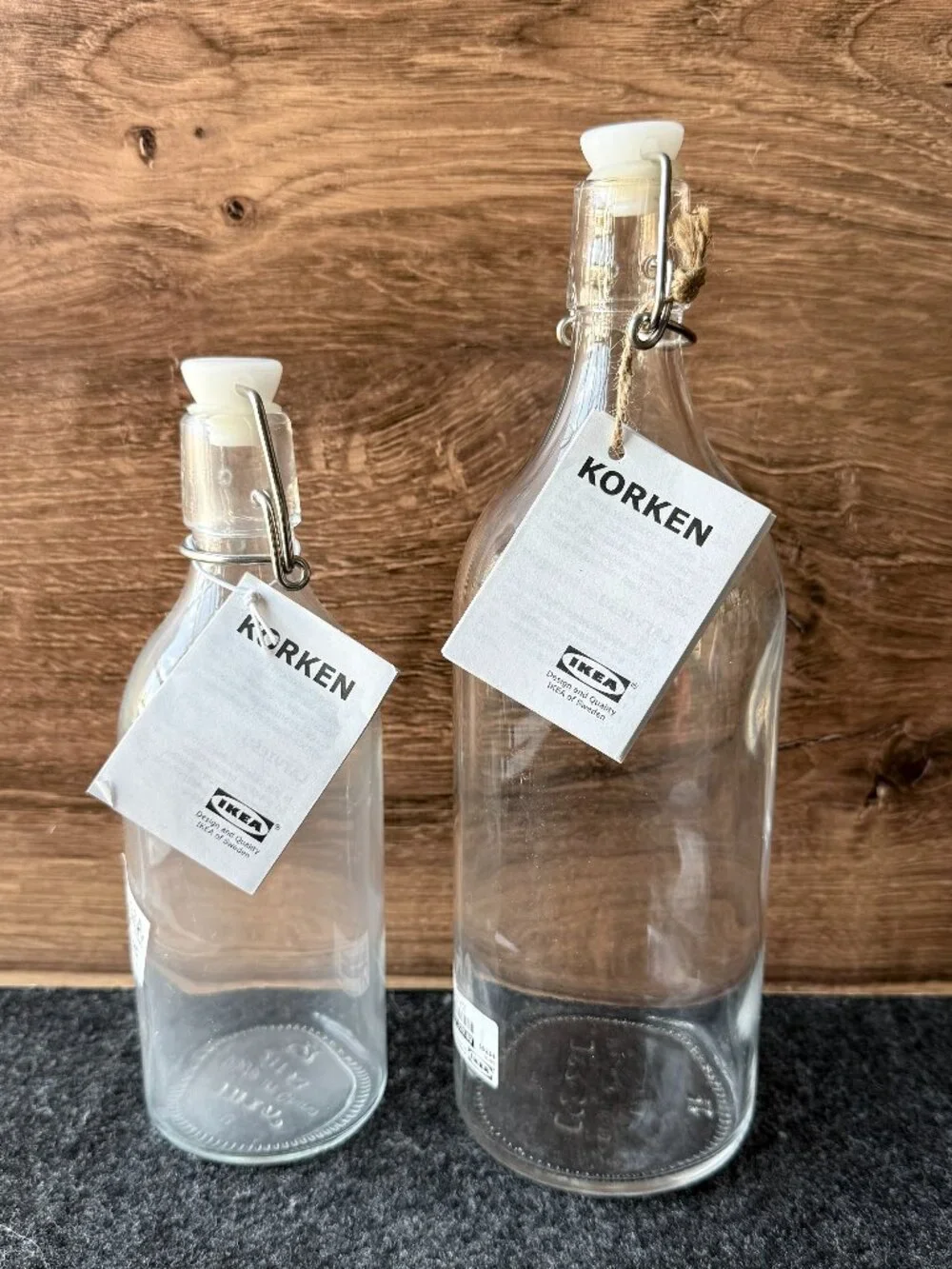 NWT IKEA KORKEN Glass Bottle Set 17oz & 34oz
